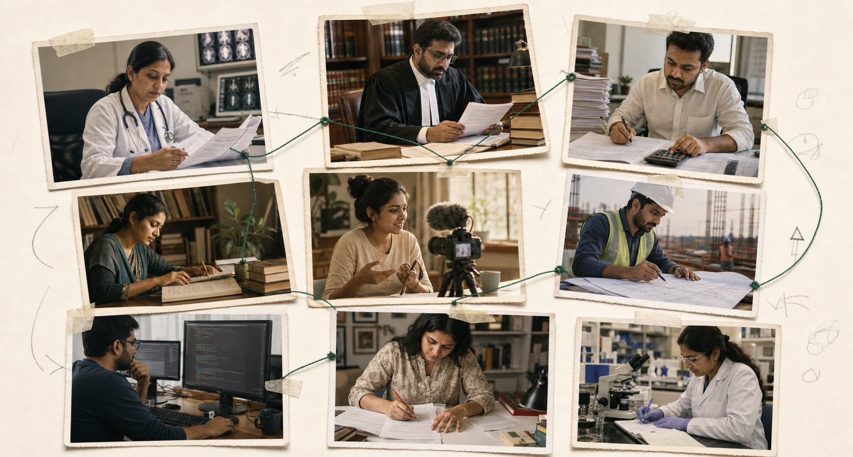 Indian doctors, advocates, accountants, professors, creators, engineers, software professionals, editors and researchers working in their fields